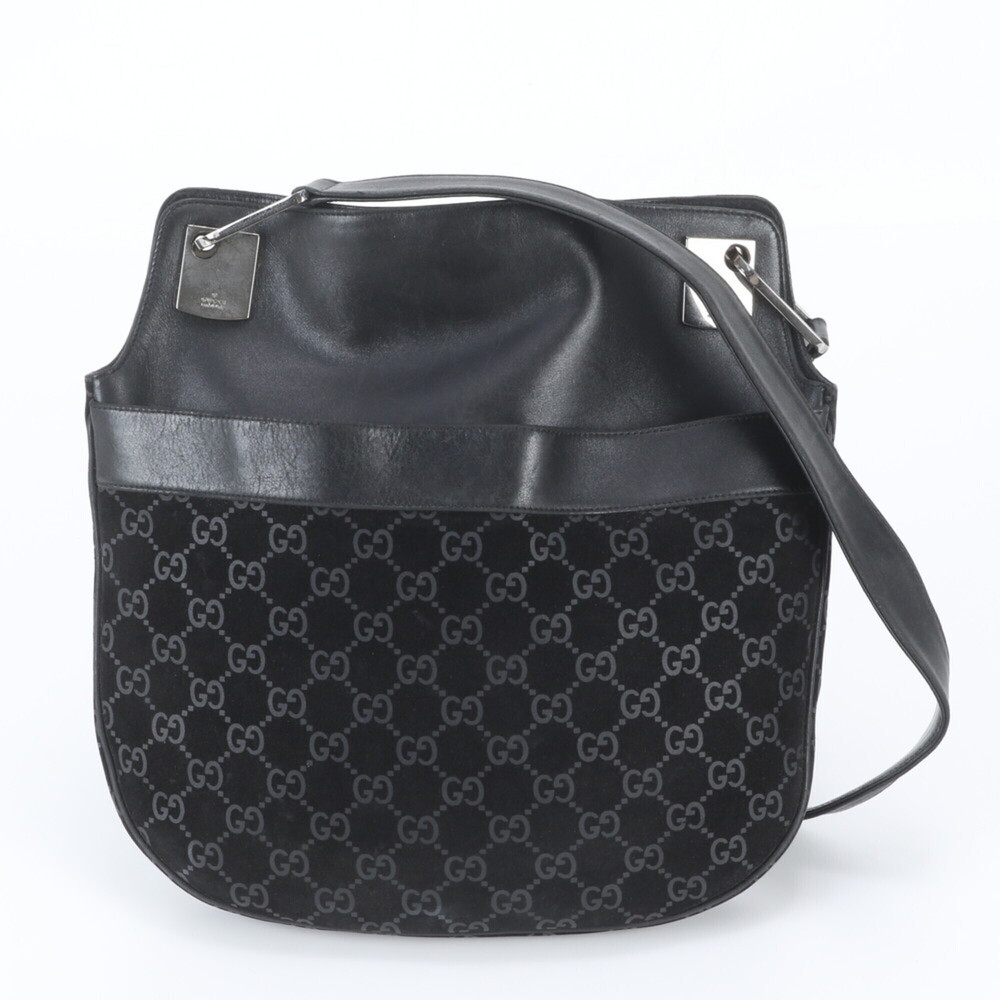 Gucci GG Suede 001-3307 Leather Shoulder Bag Crossbody Black Women's